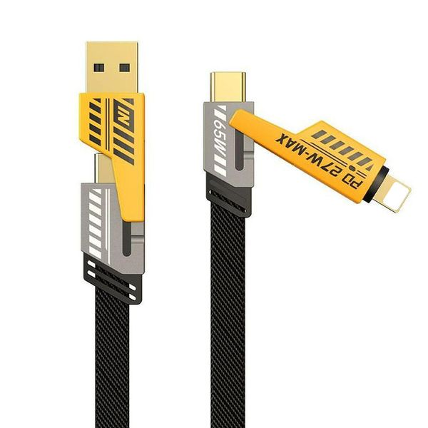 1M 2M 4 in 1 PD 65W 27W Zinc Alloy USB-C Type C Braided Charger Cable Fast Charging Phone Data Multi-Function USB Cable 4 in 1