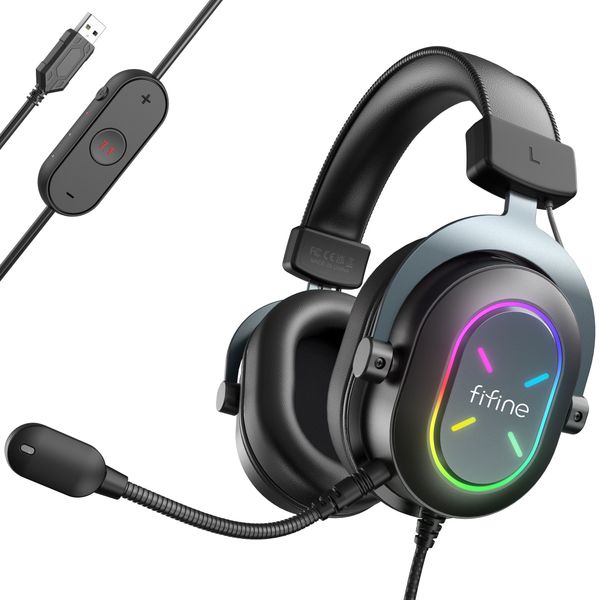 Fifine H6X High Quality USB Headphones Wired Gamer Headset Gamer Gaming Headphone 7.1 RGB Gaming Headset Headphones