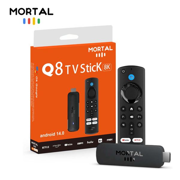 Mortal Q8 Android 14.0 Smart Voice Assistant Android TV Stick Allwinner H313 2GB16GB Quad-core WiFi6 BT5.0 Media Player
