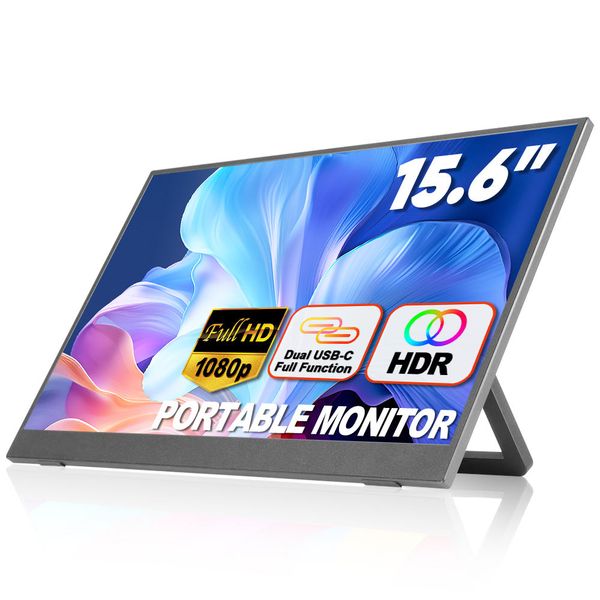 Portable Monitor for Laptop 15.6 Inch FHD 1080P IPS Eye Care Screen with Stand 180 Adjustable Dual Speaker Travel Monitor